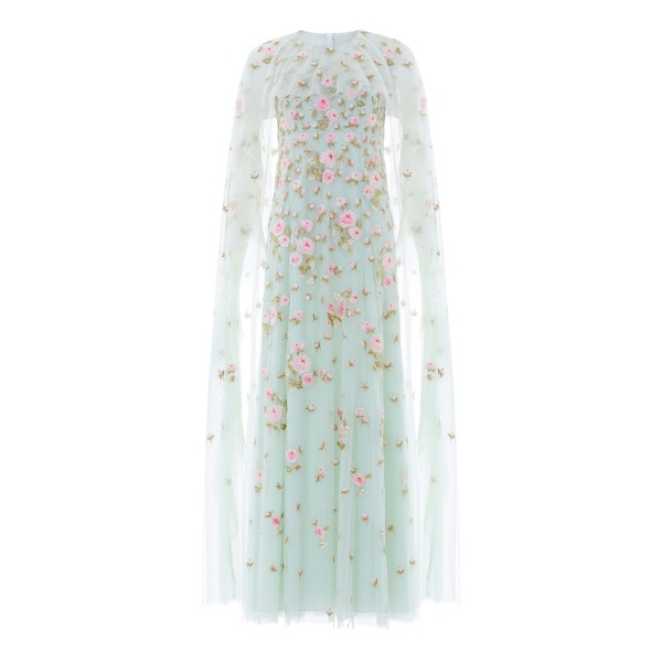 Needle and Thread Rose Bloom Cape Gown in Sea Mist
