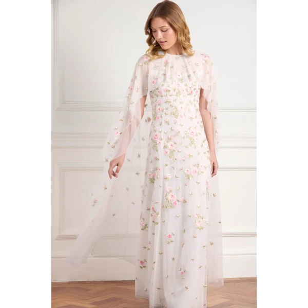 Needle and Thread Rose Bloom Cape Gown in Swan White, view 2