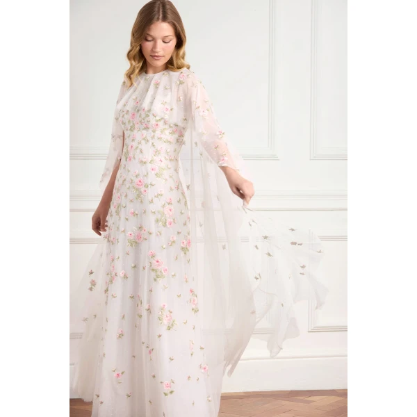 Needle and Thread Rose Bloom Cape Gown in Swan White, view 3