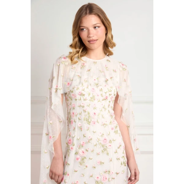 Needle and Thread Rose Bloom Cape Gown in Swan White, view 4