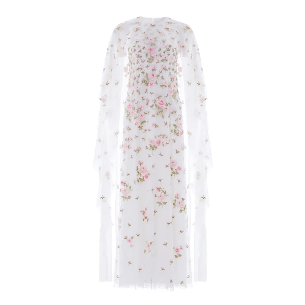 Needle and Thread Rose Bloom Cape Gown in Swan White
