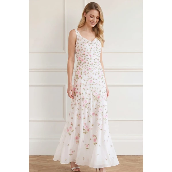 Needle and Thread Rose Bloom Georgette Gown in Swan White, view 2