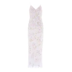 Needle and Thread Sequin Paradise Georgette Cami Gown in Swan White/Multi