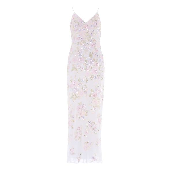 Needle and Thread Sequin Paradise Georgette Cami Gown in Swan White/Multi
