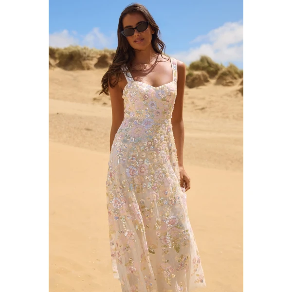 Needle and Thread Sequin Paradise Sweetheart Ankle Gown in Swan White/Multi, view 2