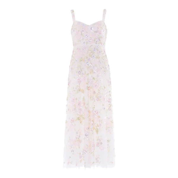 Needle and Thread Sequin Paradise Sweetheart Ankle Gown in Swan White/Multi
