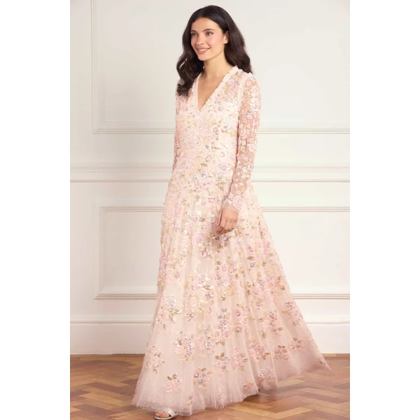 Needle and Thread Sequin Paradise V-Neck Gown in Opal/Multi, view 2