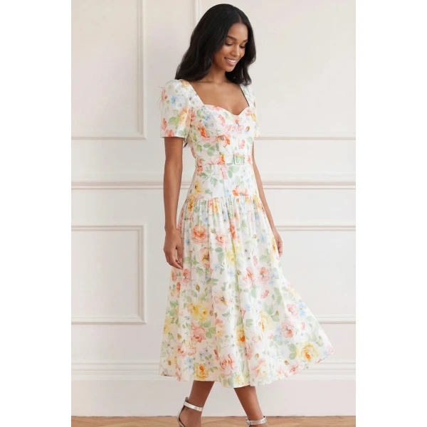 Needle and Thread Sienna Rose Cotton Ballerina Dress in Optic White, view 2