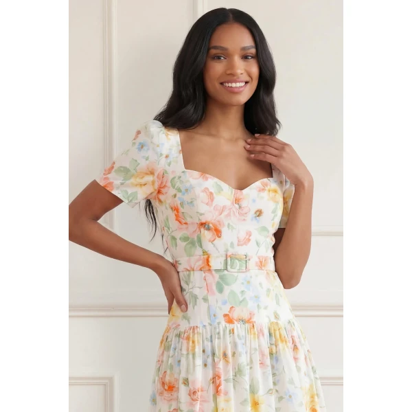 Needle and Thread Sienna Rose Cotton Ballerina Dress in Optic White, view 3