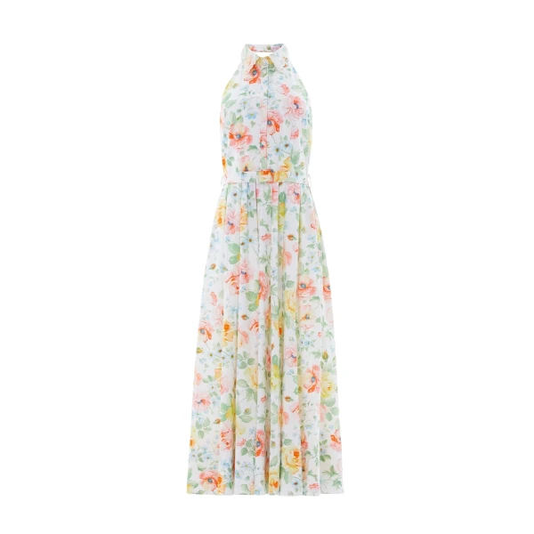 Needle and Thread Sienna Rose Cotton Halter Ankle Gown in Optic White