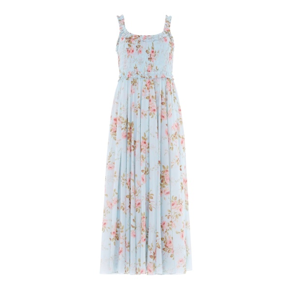 Needle and Thread Summer’s Rose Chiffon Smocked Cami Ankle Gown in Aqua