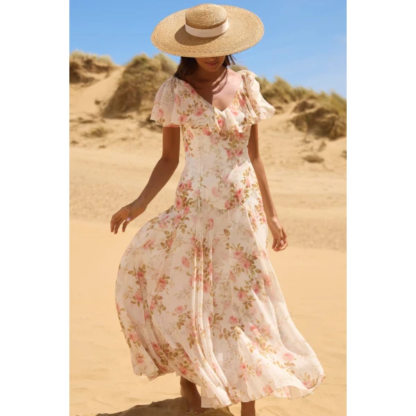 Needle and Thread Summer’s Rose Georgette Ankle Gown in White, view 2
