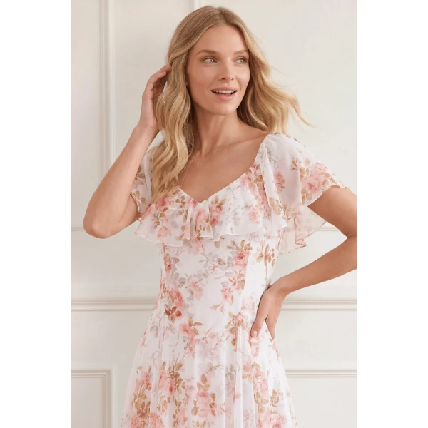 Needle and Thread Summer’s Rose Georgette Ankle Gown in White, view 4