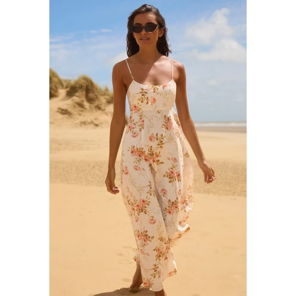 Needle and Thread Summer’s Rose Linen Blend Cami Ankle Gown in White, view 2