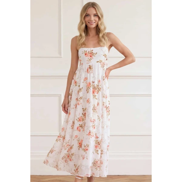 Needle and Thread Summer’s Rose Linen Blend Cami Ankle Gown in White, view 3