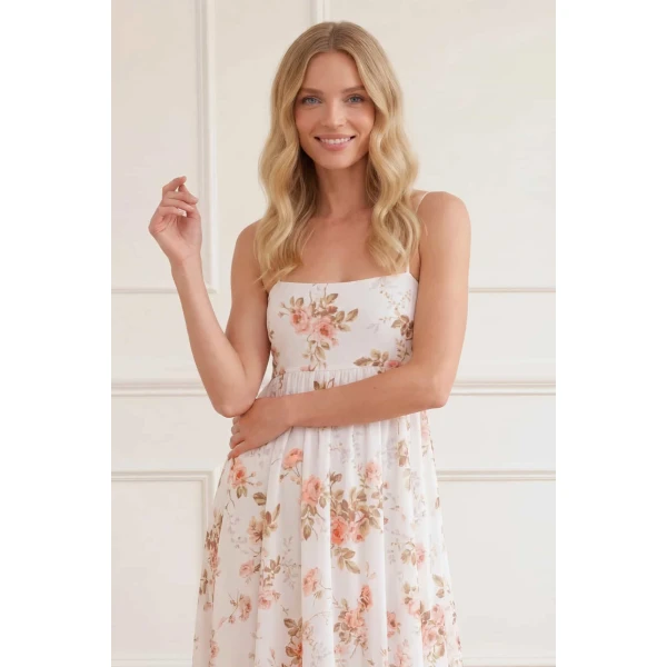 Needle and Thread Summer’s Rose Linen Blend Cami Ankle Gown in White, view 5