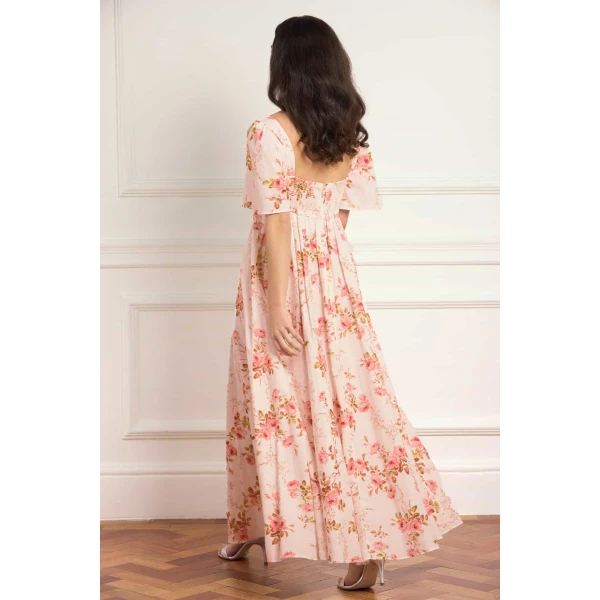Needle and Thread Summer’s Rose Linen Blend Short Sleeve Ankle Gown in Pale Pink, view 5