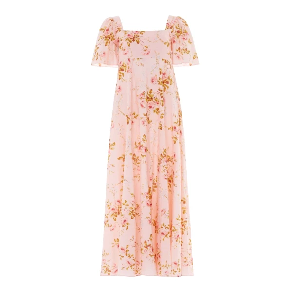 Needle and Thread Summer’s Rose Linen Blend Short Sleeve Ankle Gown in Pale Pink