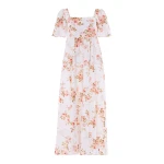 Needle and Thread Summer’s Rose Linen Blend Short Sleeve Ankle Gown in White