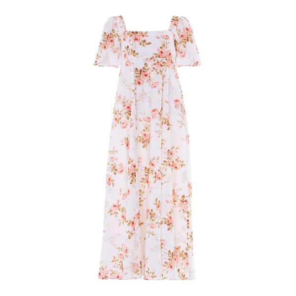 Needle and Thread Summer’s Rose Linen Blend Short Sleeve Ankle Gown in White
