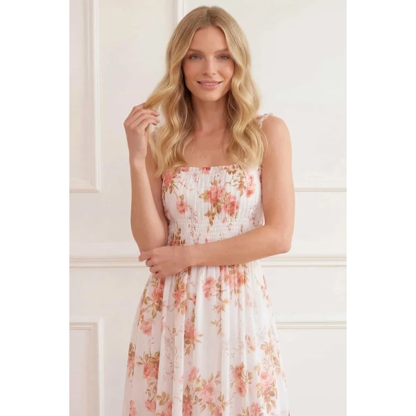 Needle and Thread Summer’s Rose Shirred Ankle Gown in White, view 3