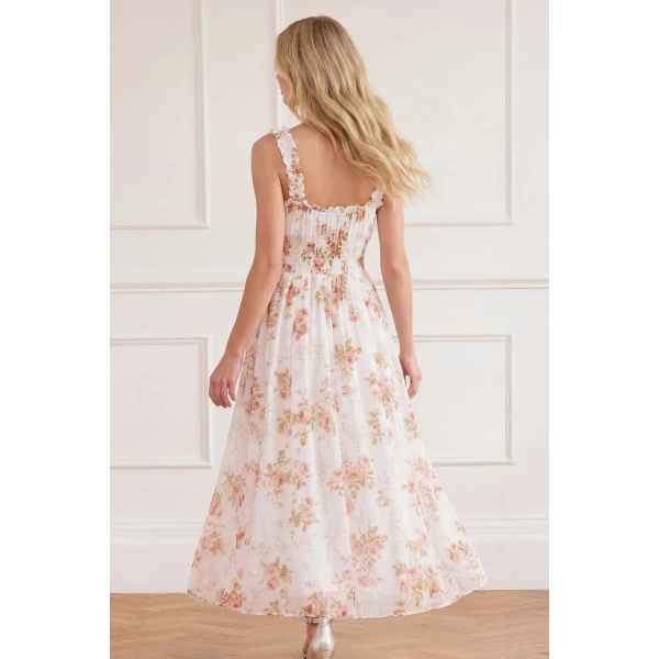 Needle and Thread Summer’s Rose Shirred Ankle Gown in White, view 4