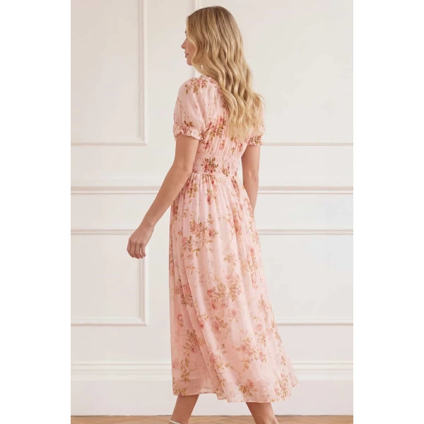 Needle and Thread Summer’s Rose Shirred Short Sleeve Ballerina Dress in Pale Pink, view 6