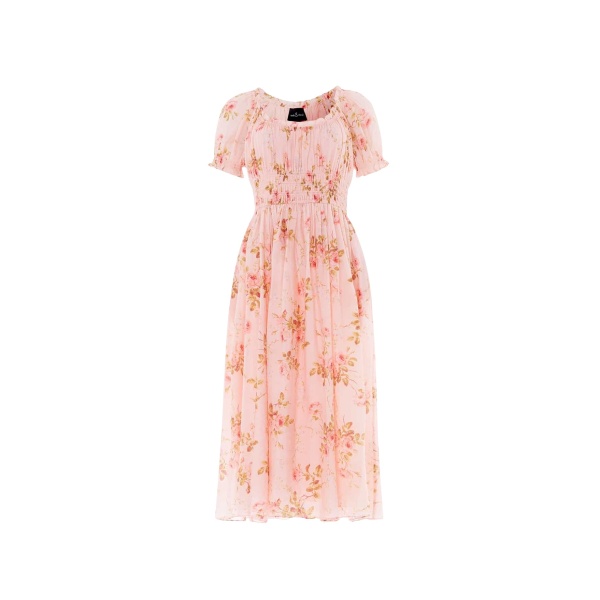 Needle and Thread Summer’s Rose Shirred Short Sleeve Ballerina Dress in Pale Pink