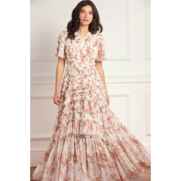 Needle and Thread Summer’s Rose Valentine Ruffle Gown in White, view 2