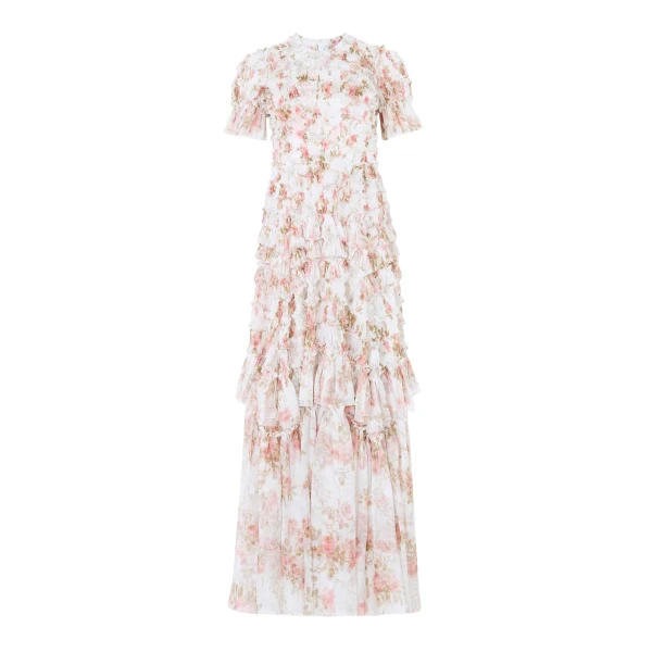 Needle and Thread Summer’s Rose Valentine Ruffle Gown in White