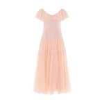 Needle and Thread Sunrise Sequin V-Neck Ankle Gown in Apricot Blush