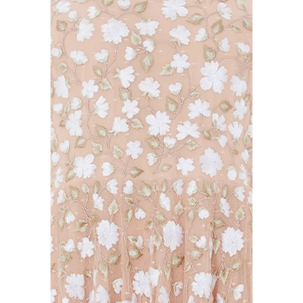 Needle and Thread Trailing Roses Halter-Neck Ankle Gown in Biscuit/White, view 4
