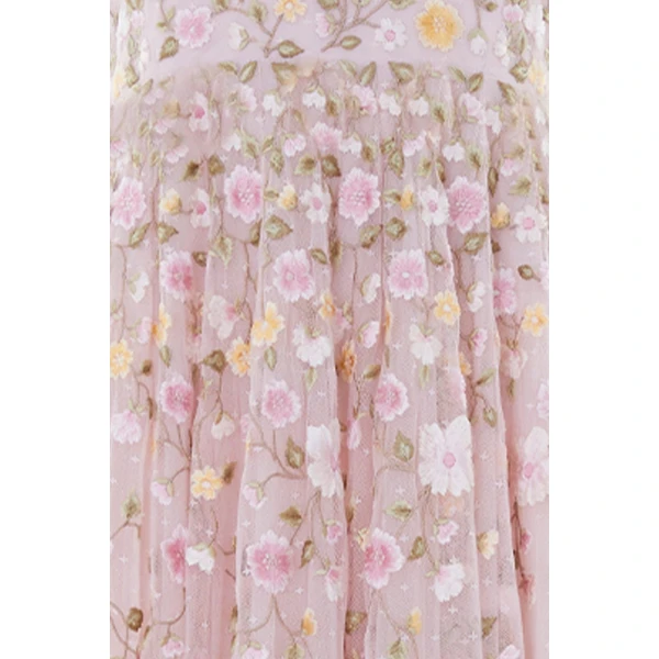 Needle and Thread Trailing Roses Halter-Neck Ankle Gown in Shell/Multi, view 4