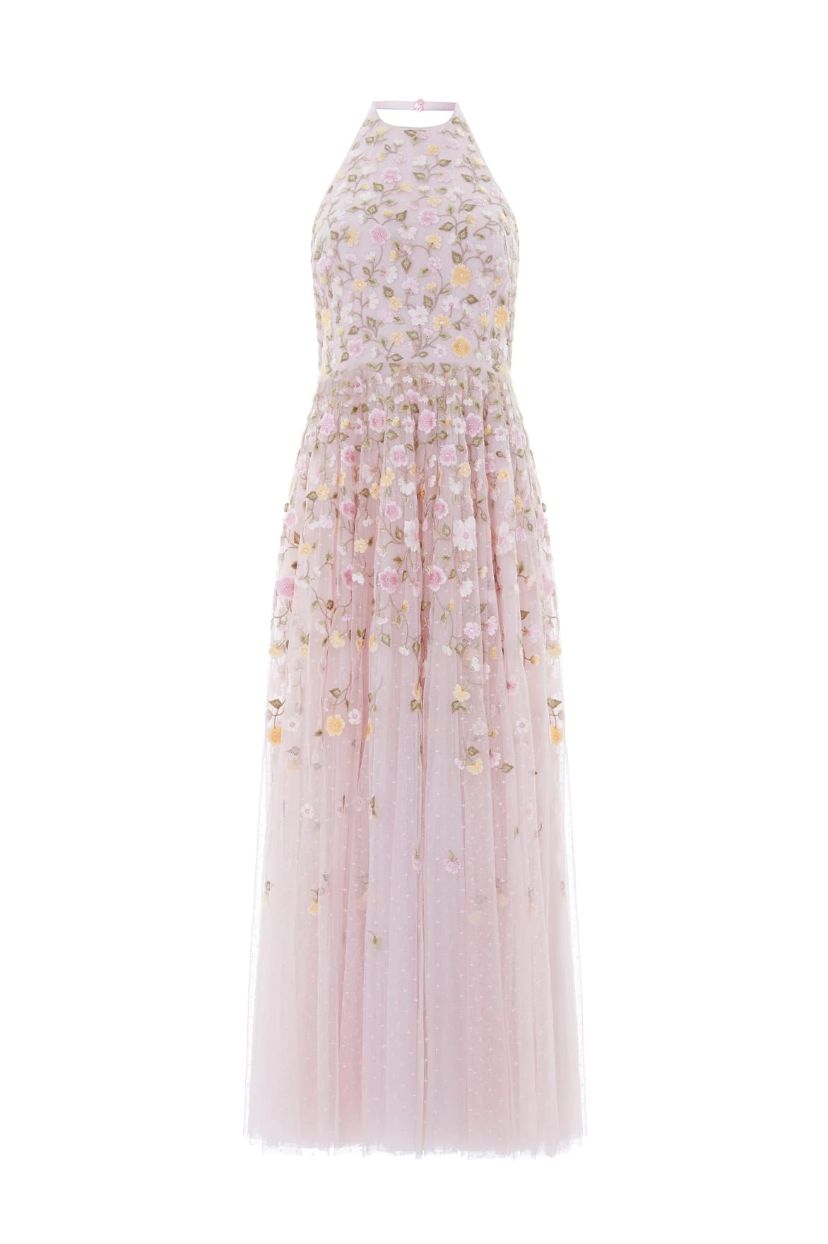 Needle & Thread Trailing Roses Halter-Neck Ankle Gown in Shell/Multi - Dresses - British Luxury Evening Wear at Luxury Shoes Needle and Thread Trailing Roses Halter-Neck Ankle Gown in Shell/Multi