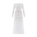 Needle and Thread Trailing Roses Long Sleeve Ankle Gown in Swan/White