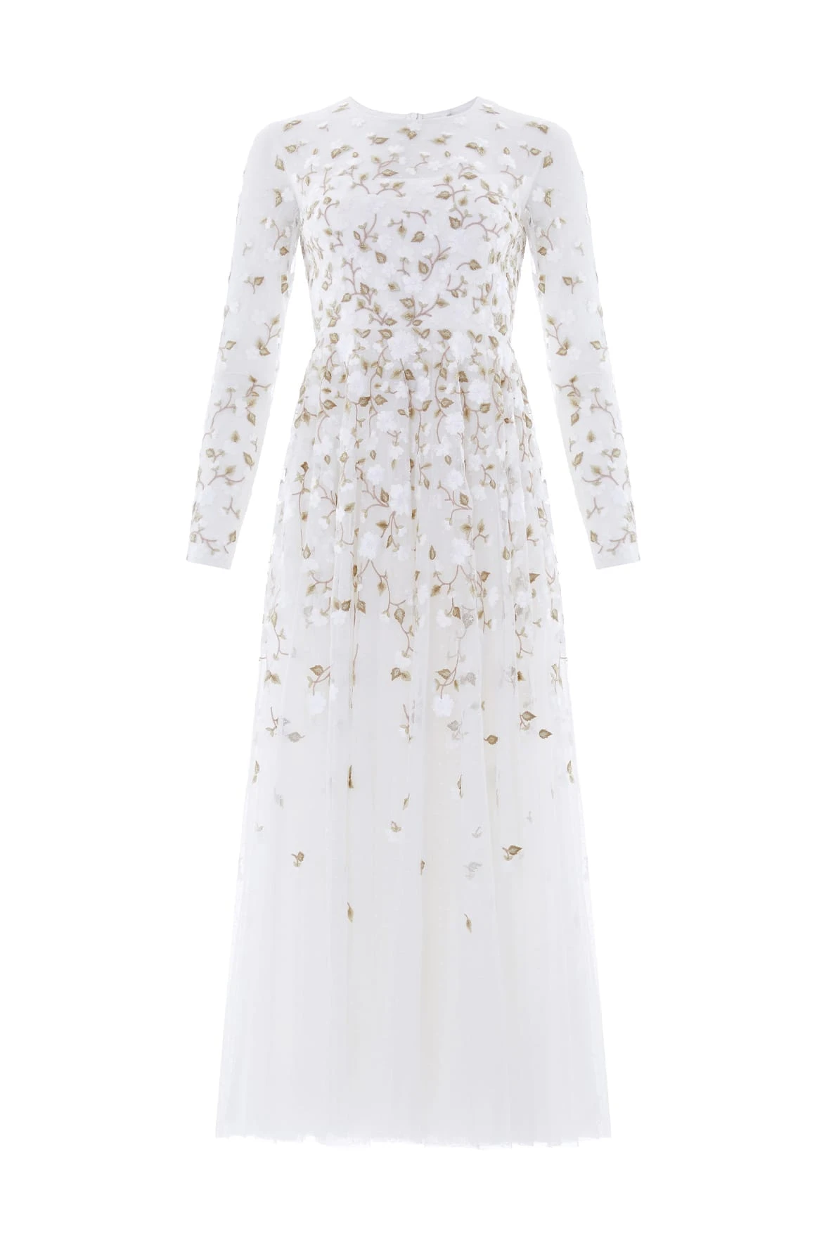 Needle & Thread Trailing Roses Long Sleeve Ankle Gown in Swan/White - Dresses - British Luxury Evening Wear at Luxury Shoes Needle and Thread Trailing Roses Long Sleeve Ankle Gown in Swan/White