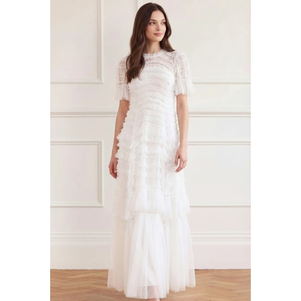 Needle and Thread Valentine Ruffle Gown in Swan White, view 3