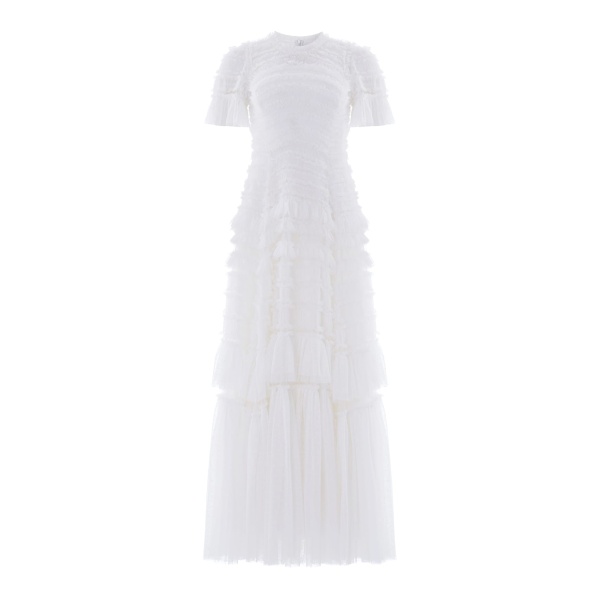 Needle and Thread Valentine Ruffle Gown in Swan White