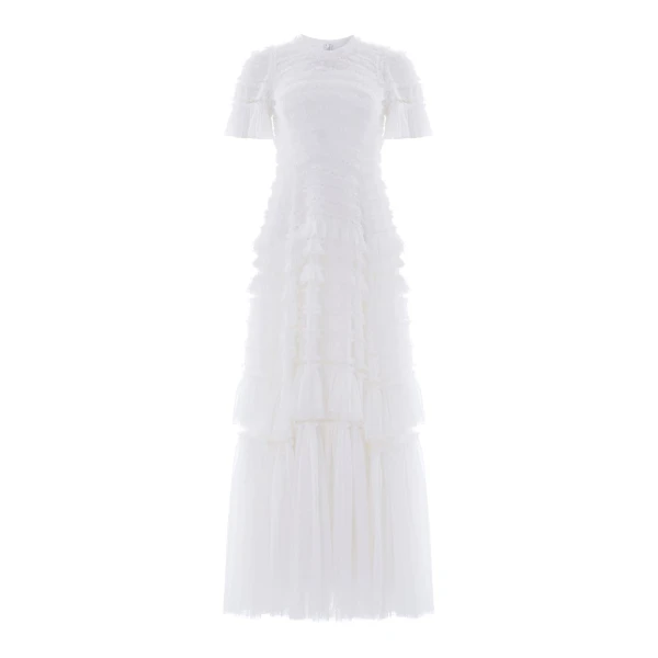 Needle and Thread Valentine Ruffle Gown in Swan White