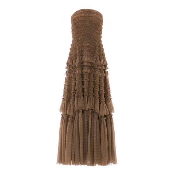 Needle and Thread Valentine Ruffle Strapless Gown in Cocoa