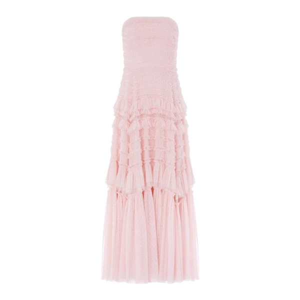 Needle and Thread Valentine Ruffle Strapless Gown in Pink