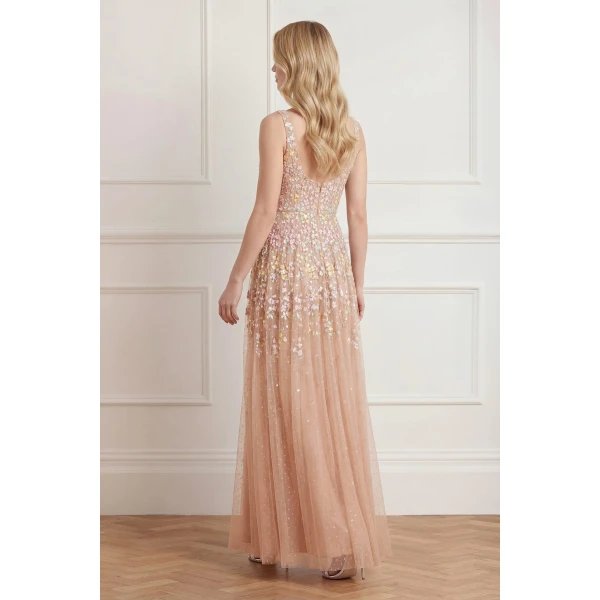 Needle and Thread Versailles Ditsy Cowl Neck Gown in Biscuit/Pale, view 6