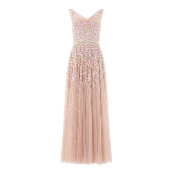 Needle and Thread Versailles Ditsy Cowl Neck Gown in Biscuit/Pale