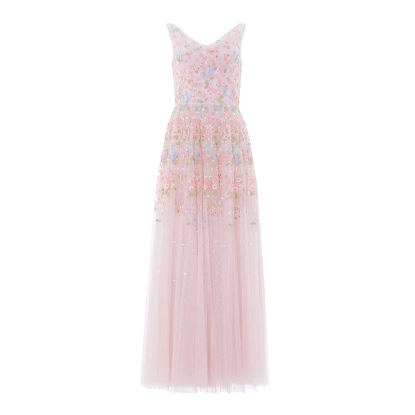 Needle and Thread Versailles Ditsy Cowl Neck Gown in Shell/Bright