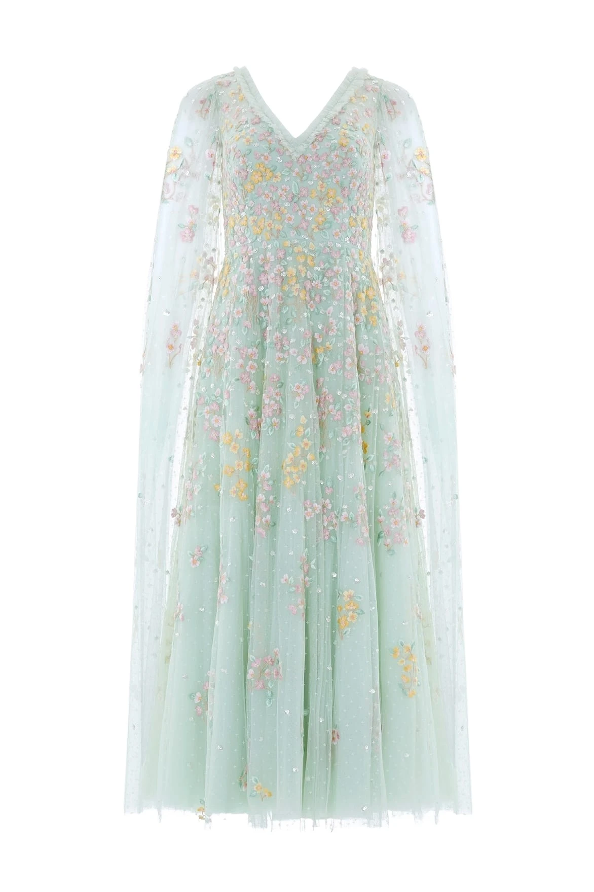 Needle-Thread-Versailles-Ditsy-V-Neck-Cape-Sleeve-Ankle-Gown-in-Sea-MistPale-Coveti22503_nobg Needle and Thread Versailles Ditsy V-Neck Cape Sleeve Ankle Gown in Sea Mist/Pale