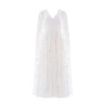 Needle and Thread Versailles Ditsy V-Neck Cape Sleeve Ankle Gown in Swan White