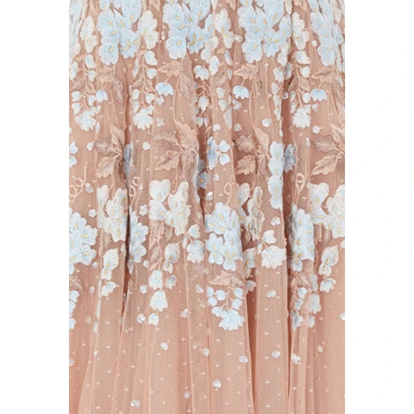 Needle and Thread Wisteria Dot Long Sleeve Gown in Biscuit/Blue, view 4