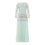 Needle and Thread Wisteria Dot Long Sleeve Gown in Sea/Mist
