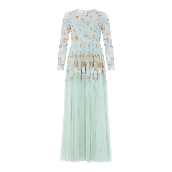 Needle and Thread Wisteria Dot Long Sleeve Gown in Sea/Mist