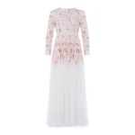 Needle and Thread Wisteria Dot Long Sleeve Gown in Swan White